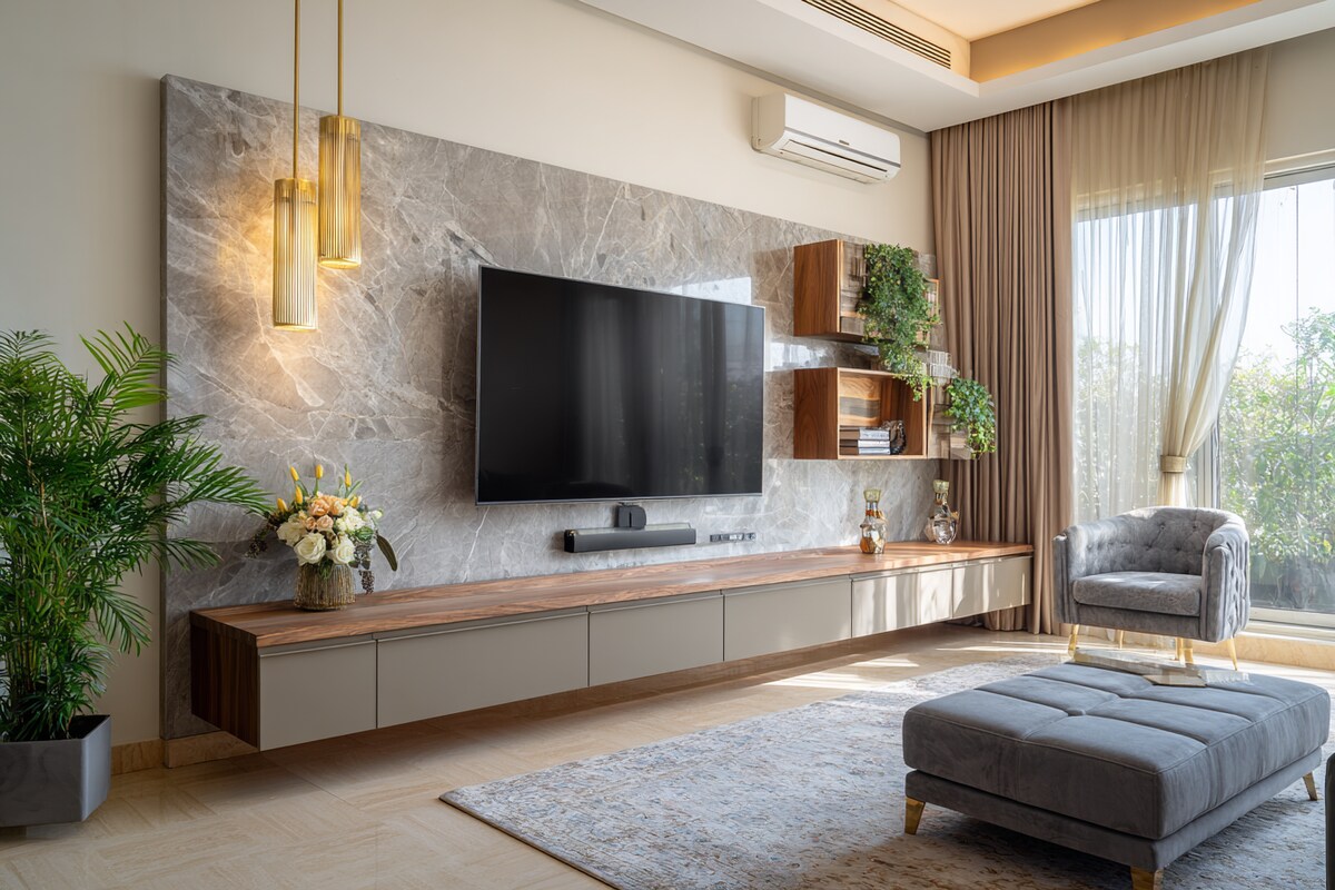 Luxury TV Feature Wall featuring Concealed Soundbar Nook & Cable Ports #22